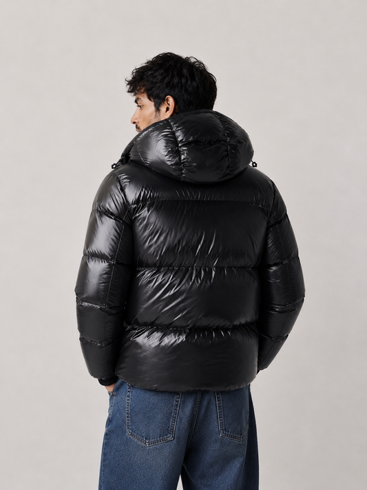 Doudoune homme brillante à capuche